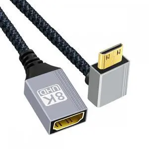 8K Type-C Mini HDMI 2.1 Male 90 Degree Up Angled to HDMI Female Extension HDTV Cable for DV Camera Laptop Portable Monitor 8K Type-C Mini HDMI 2.1 Male 90 Degree Up Angled to HDMI Female Extension HDTV Cable for DV Camera Laptop Portable Monitor