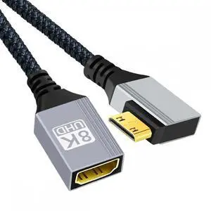 8K Type-C Mini HDMI 2.1 Male 90 Degree Left Angled to HDMI Female Extension HDTV Cable for DV Camera Laptop Portable Monitor 8K Type-C Mini HDMI 2.1 Male 90 Degree Left Angled to HDMI Female Extension HDTV Cable for DV Camera Laptop Portable Monitor