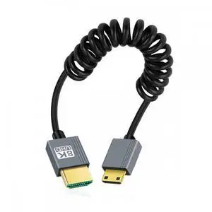Mini HDMI 2.1 Male to HDMI Male 8K 60hz Stretch Coiled Cable 100cm for HDTV Computer Laptop Monitor Mini HDMI 2.1 Male to HDMI Male 8K 60hz Stretch Coiled Cable 100cm for HDTV Computer Laptop Monitor