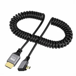 Micro HDMI 2.0 Male to HDMI Male 4K 60hz Stretch Coiled Cable Left Angled 90 Degree for HDTV Computer Laptop Monitor Micro HDMI 2.0 Male to HDMI Male 4K 60hz Stretch Coiled Cable Left Angled 90 Degree for HDTV Computer Laptop Monitor