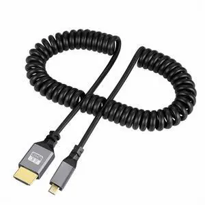 Micro HDMI 2.0 Male to HDMI Male 4K 60hz Stretch Coiled Cable Straight Connector for HDTV Computer Laptop Monitor Micro HDMI 2.0 Male to HDMI Male 4K 60hz Stretch Coiled Cable Straight Connector for HDTV Computer Laptop Monitor