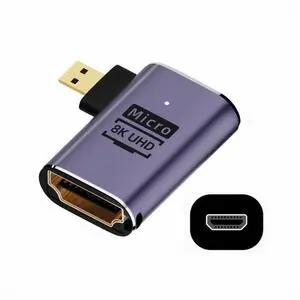 Left Angled Micro HDMI Male to HDMI 2.1 Female UHD Extension Gold Converter Adapter Support 8K 60hz HDTV Left Angled Micro HDMI Male to HDMI 2.1 Female UHD Extension Gold Converter Adapter Support 8K 60hz HDTV