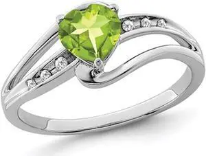 Natural Peridot 91/10 Carat (ctw) Heart Promise Ring in Sterling Silver