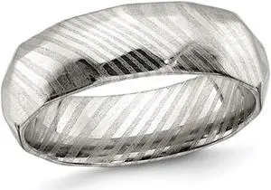 Damascus Steel 7mm Faceted Polished Band Ring