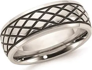 Men's Stainless Steel 8mm Polished Checkered Pattern Ring