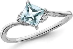 1/2 Carat (ctw) Princess-Cut Aquamarine Ring in Sterling Silver
