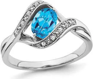 1.05 Carat (ctw) Blue Topaz Ring in 14K White Gold with Diamonds