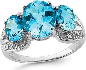 5.40 Carat (ctw) Blue Topaz Three Stone Ring in Sterling Silver