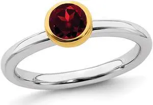 3/5 Carat (ctw) Solitaire Garnet Ring in Sterling Silver with Yellow Accent