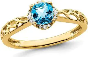 3/5 Carat (ctw) Blue Topaz Ring in 14K Yellow Gold with Accent Diamonds