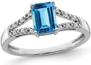7/8 Carat (ctw) Emerald-Cut Swiss Blue Topaz Ring in 14k White Gold