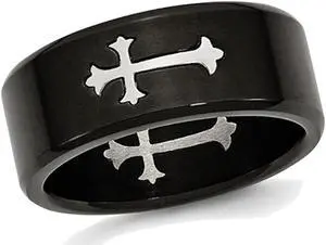 Men's Black Plated Stainless Steel 9mm Brushed Cross Wedding Band Ring
