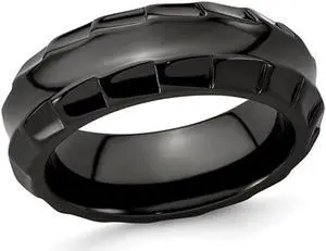 Men's or Ladies Black Titanium Faceted Edge Wedding Band Ring (8mm)