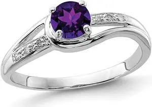 1/3 Carat (ctw) Amethyst Ring in Sterling Silver with Diamond Accent