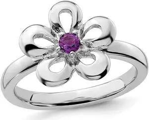 1/10 Carat (ctw) Amethyst Flower Ring in Sterling Silver