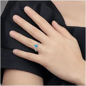 1/2 Carat (ctw) Solitaire Blue Topaz Ring in 14K  White Gold