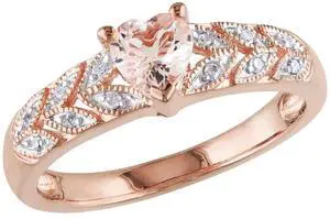 1/2 Carat (ctw) Morganite Heart Promise Ring with Diamonds in Rose Plated Sterling Silver