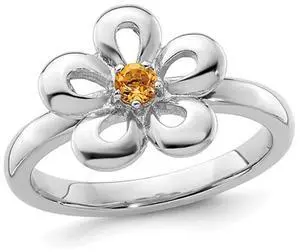 1/10 Carat (ctw) Citrine Flower Ring in Sterling Silver 1/10 Carat (ctw) Citrine Flower Ring in Sterling Silver