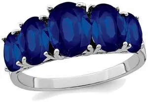 4.75 Carat (ctw) Five Stone Lab-Created with Natural Blue Sapphire Ring in Sterling Silver