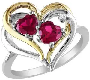 1.10 Carat (ctw) Lab-Created Ruby Heart Ring with Diamonds in Sterling Silver with Yellow Plating