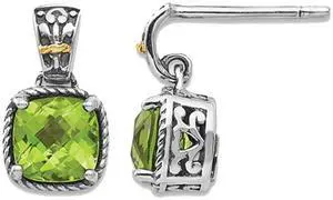 2.00 Carat (ctw) Peridot Post Earrings in Sterling Silver with 14K Gold Accents
