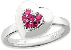 Synthetic Lab Created Ruby Heart Promise Ring in Sterling Silver 1/4 Carat (ctw)
