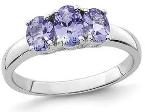 1.15 Carat (ctw) Three Stone Tanzanite Ring in Sterling Silver