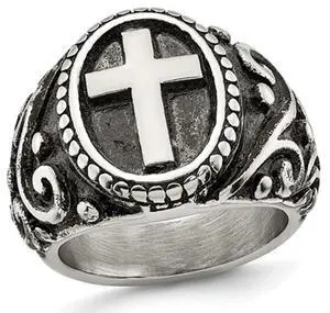 Men's Antiqued Stainless Steel Ring with Cross