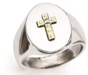 Men's Stainless Steel Ring with 10K Gold Cross