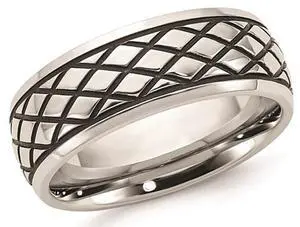 Men's Stainless Steel 8mm Polished Checkered Pattern Ring