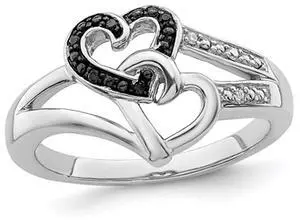 Black & White Diamond Accent Heart Promise Ring in Sterling Silver