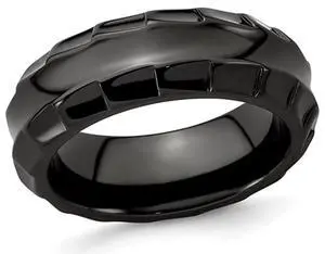 Mens or Ladies Black Titanium Faceted Edge Wedding Band Ring (8mm)