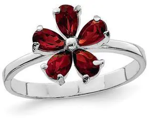 Sterling Silver Rhodium Plated Red Garnet Flower Ring 1/2 Carat  (ctw)