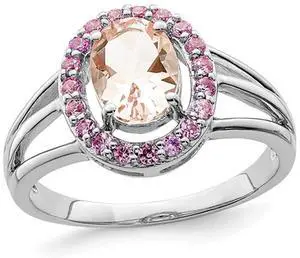 1.00 Carat (ctw) Morganite and Synthetic Pink Sapphires Ring in Sterling Silver