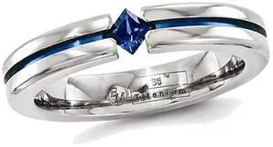 Men's 1/5 Carat (ctw) Natural Blue Sapphire Band Ring in Titanium