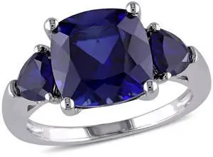 7.10 Carat (ctw) Lab-Created Blue Sapphire Three Stone Ring in Sterling Silver