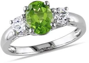 1.25 Carat (ctw) Peridot Ring with Lab Created White Sapphire 3/5 Carat (ctw) in Sterling Silver