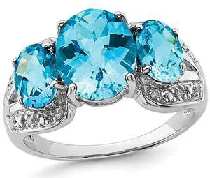 5.40 Carat (ctw) Blue Topaz Three Stone Ring in Sterling Silver