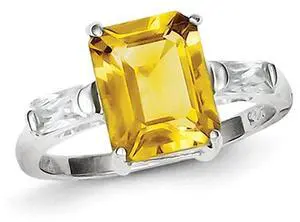 Sterling Silver Polished Rhodium Plated Citrine Ring