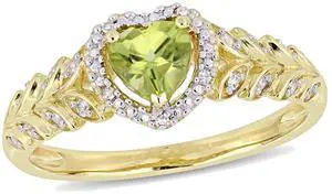 1/2 Carat (cw) Natural Peridot Promise Heart Ring in 10K Yellow Gold with Diamonds