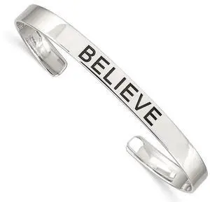 BELIEVE Bangle Cuff Bracelet in Antiqued Sterling Silver