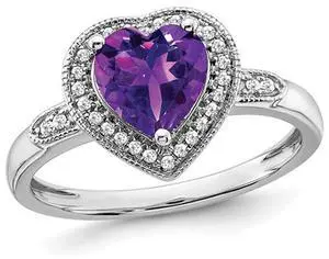 1.45 Carat (ctw) Amethyst Heart Ring in 14K White Gold with Diamonds