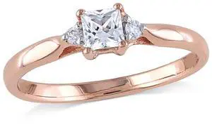 1/4 Carat (ctw) Princess-Cut Created White Sapphire Promise Ring with Diamonds in Rose Plated Sterling Silver