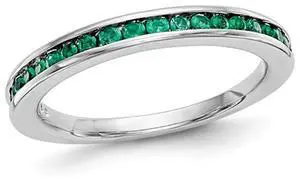 1/3 Carat (ctw) Green Emerald Semi-Eternity Band Ring in 14K White Gold