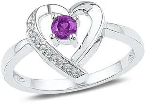 Sterling Silver Lab Created Amethyst and Accent Diamond Heart Promise Ring 1/5 Carat (ctw)