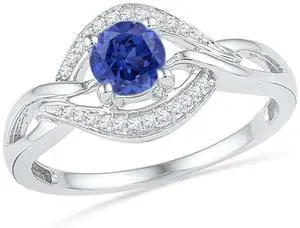 1/2 Carat (ctw) Lab Created Blue Sapphire  Ring in Sterling Silver with Diamonds 1/10 (ctw)