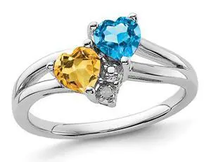 1.00 Carat (ctw) Citrine & Blue Topaz Heart Ring in Sterling Silver 1.00 Carat (ctw) Citrine & Blue Topaz Heart Ring in Sterling Silver