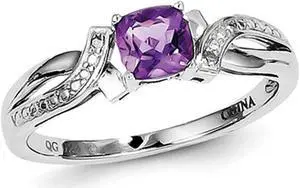 Ladies Solitaire Rhodium Plated Sterling Silver Amethyst Ring 1/2 Carat (ctw)