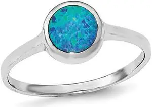Lab-Created Blue Opal Solitaire Sterling Silver Ring
