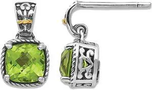 2.00 Carat (ctw) Peridot Post Earrings in Sterling Silver with 14K Gold Accents